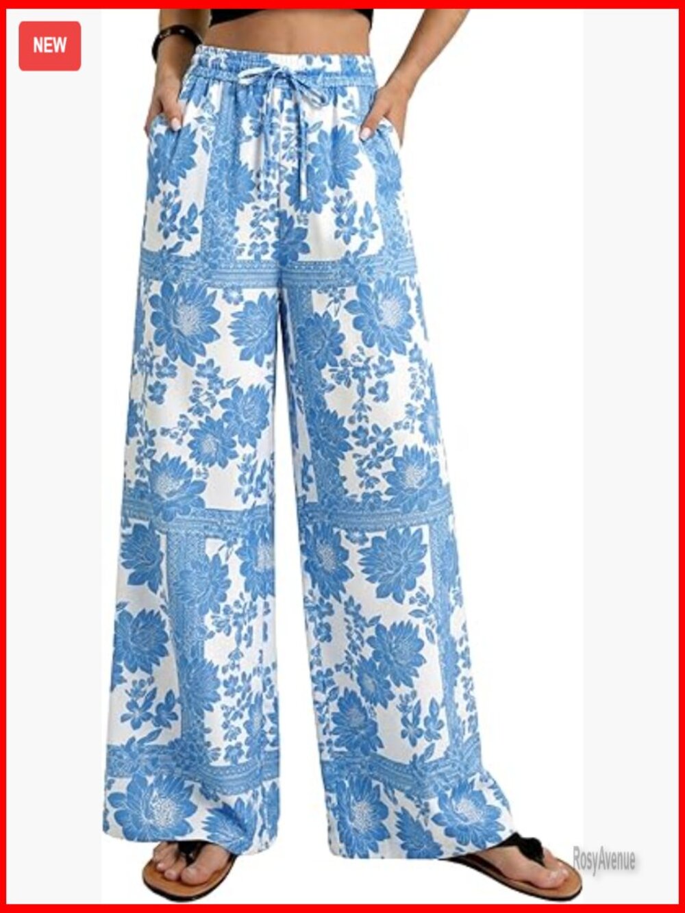 High Waist Wide Leg Palazzo Pants with Pockets Flowy Boho Casual